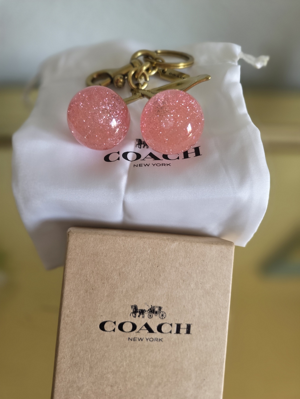 Coach Pink Glitter Cherry Bag Charm
